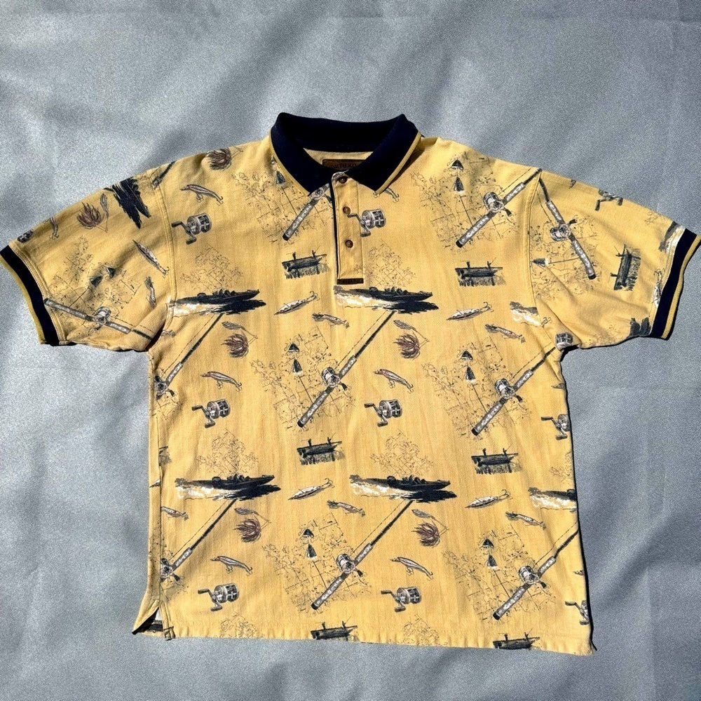 North River Men's Yellow Fishing Polo Shirt Outdoor Classic Dad Style XL